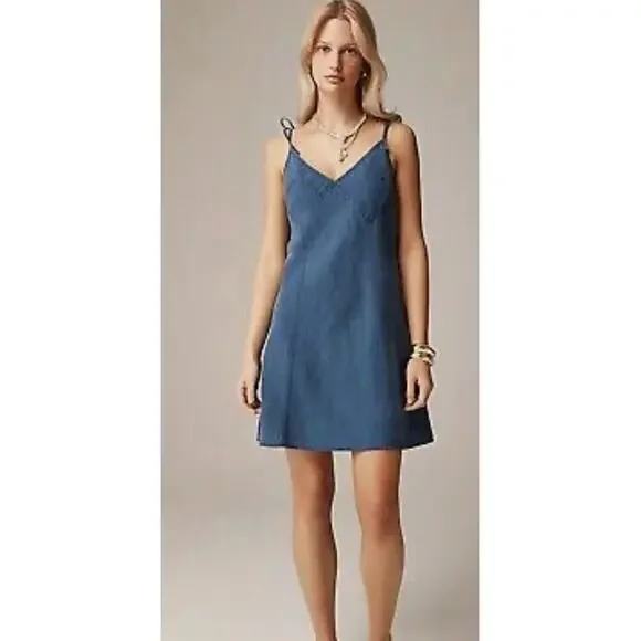 J. Crew | Dresses | J Crew Tieshoulder Mini Slip Dress In Indigo Linen Size  2 | Poshmark
